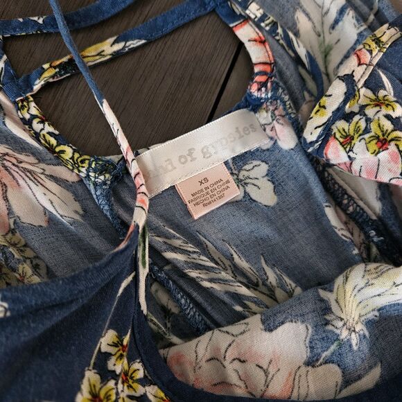 Band Of Gypsies Blue Floral Tiered Maxi Dress XS Boho Spaghetti Straps Festival - Picture 7 of 8